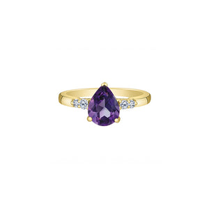 ML1005 10KT Yellow Gold Amethyst & Diamond Birthstone Ring