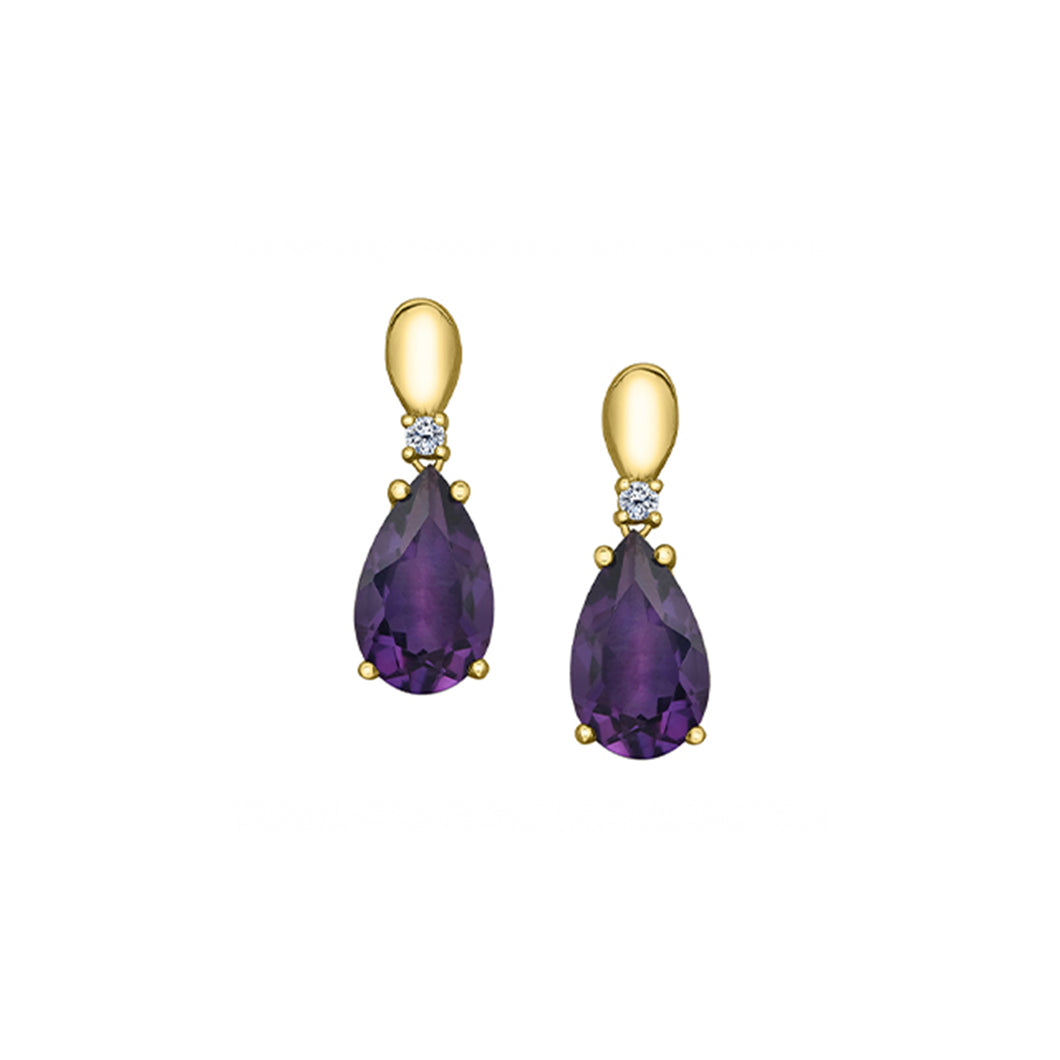 ML1006 10KT Yellow Gold Amethyst & Canadian Diamond Earrings