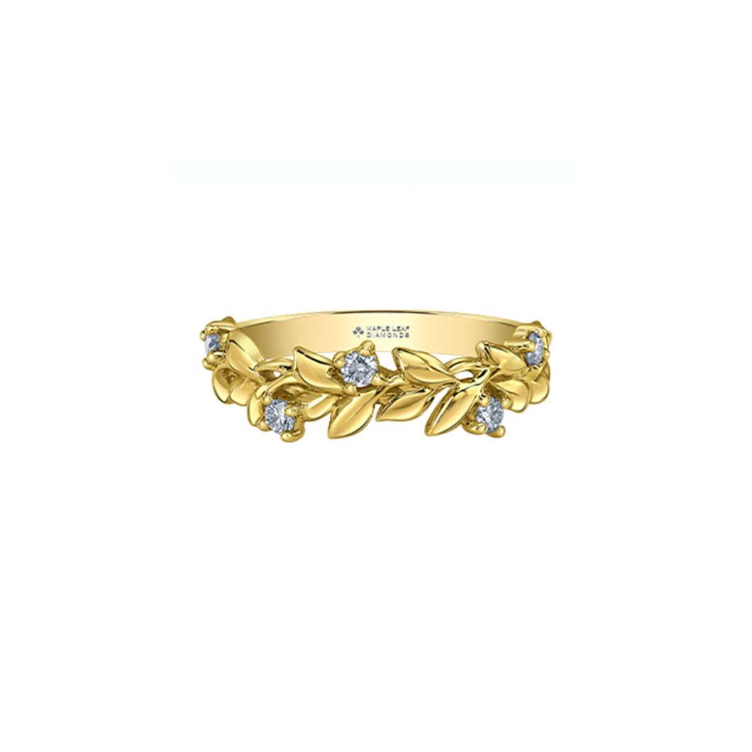 ML1014Y17 OUT OF STOCK, PLEASE ALLOW 3-4 WEEKS FOR DELIVERY 10K Yellow Gold & 0.18CT TW Canadian Diamond Leaf Ring