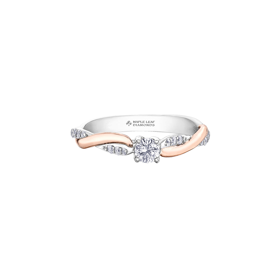 ML728 OUT OF STOCK, PLEASE ALLOW 3-4 WEEKS FOR DELIVERY 18KT White Gold & Palladium .33CT TW Canadian Diamond Ring With Rose Gold Accent