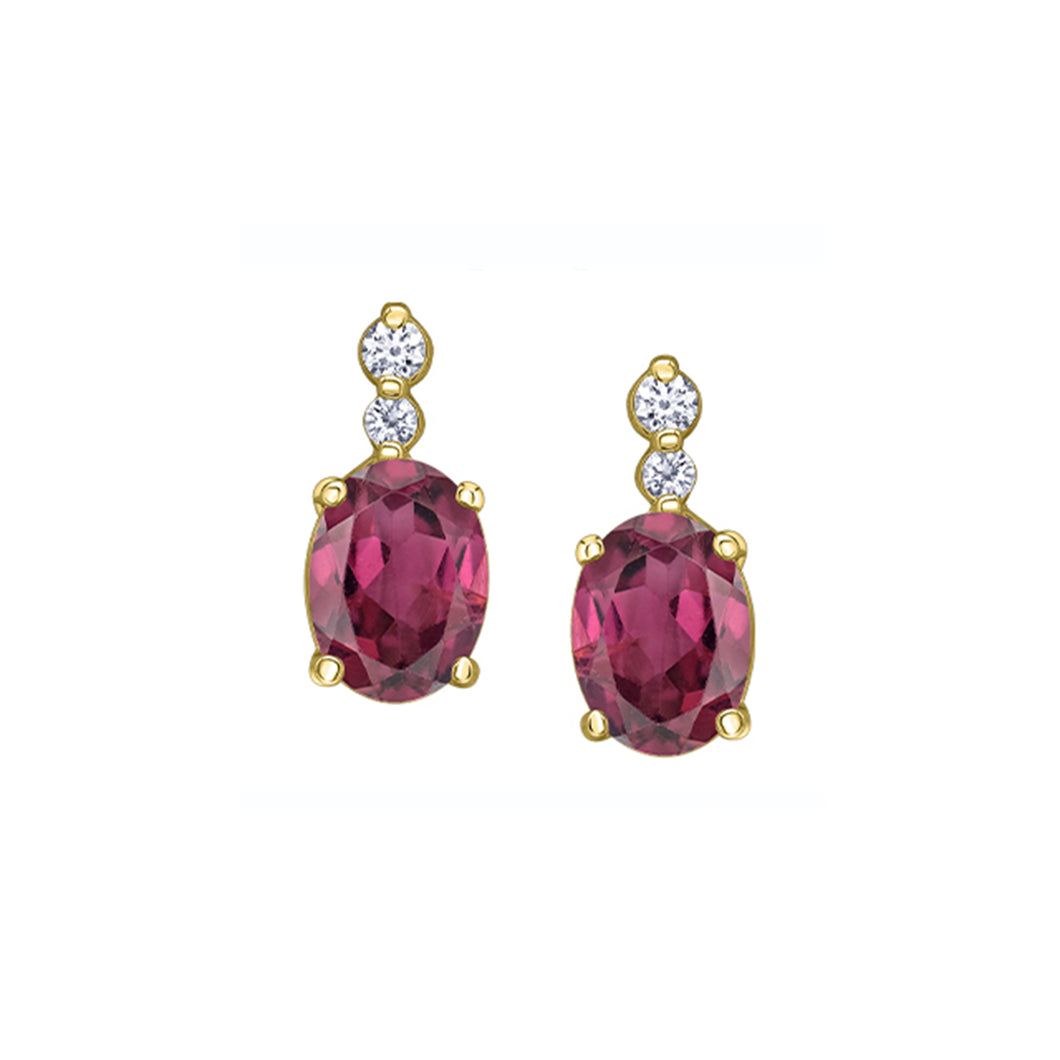ML978 10K Yellow Gold Rhodalite Garnet & 0.05CT TW Canadian Diamond Earrings