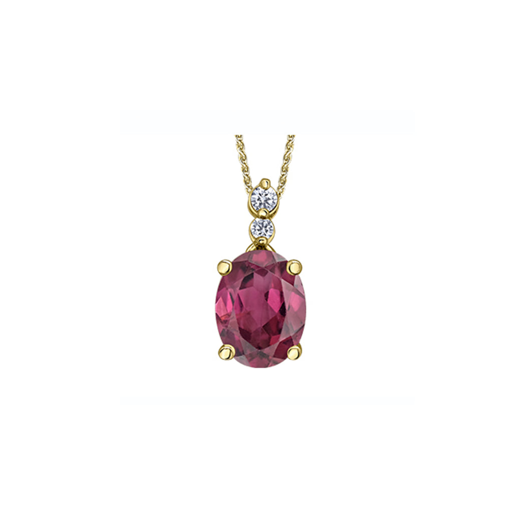 ML979 10K Yellow Gold Rhodalite Garnet & 0.05CT TW Canadian Diamond Pendant