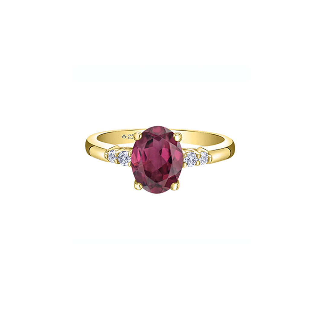 ML988 10K Yellow Gold Rhodalite Garnet & 0.11CT TW Canadian Diamond Ring