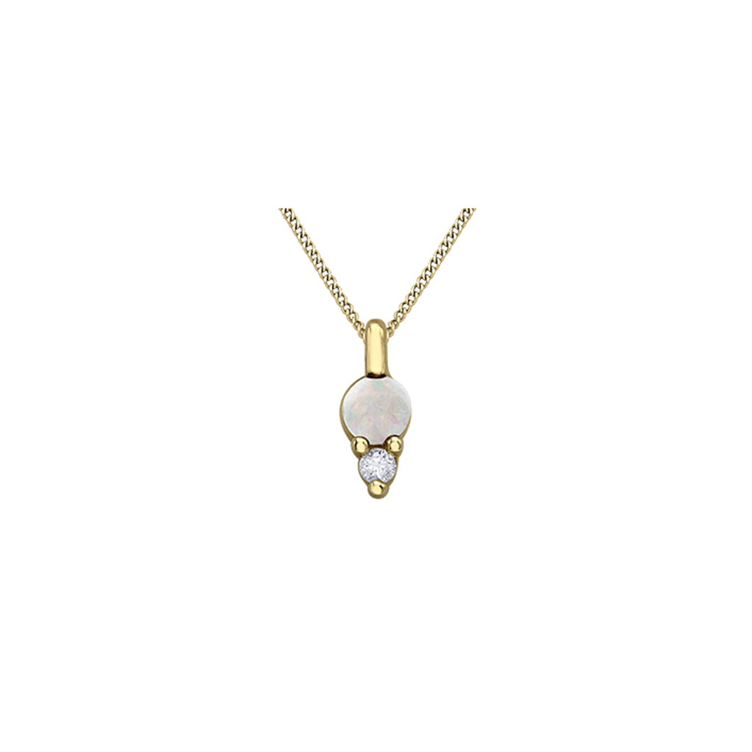 170192 10KT Yellow Gold Opal & Diamond Birthstone Pendant