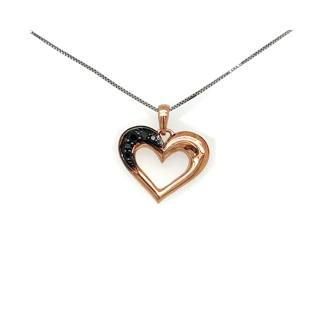 141753 10KT Rose & White Gold .005CT TW Black Diamond Heart Necklace