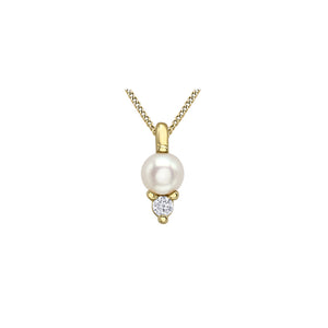 170200 10KT Yellow Gold Pearl & Diamond Birthstone Pendant