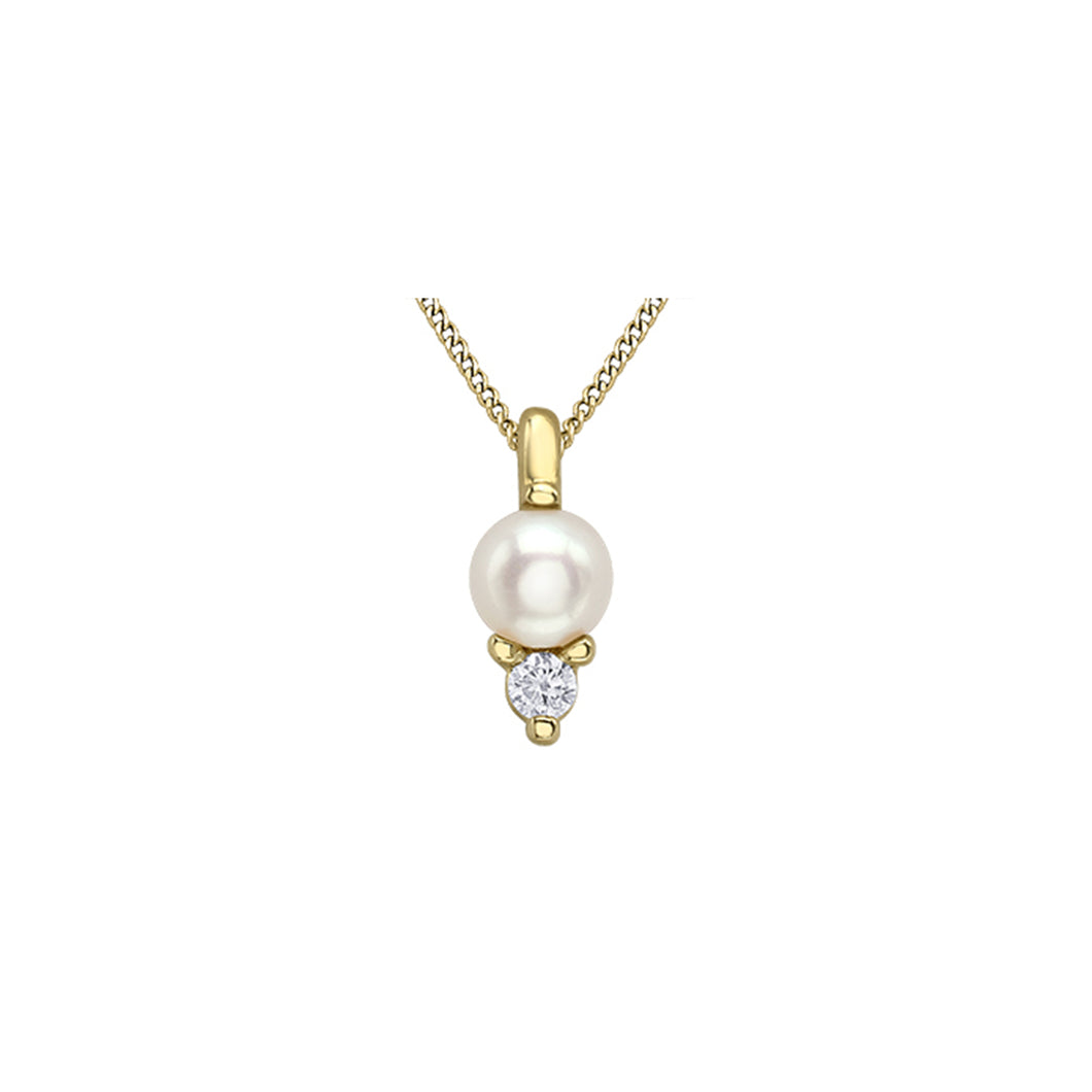 170200 10KT Yellow Gold Pearl & Diamond Birthstone Pendant