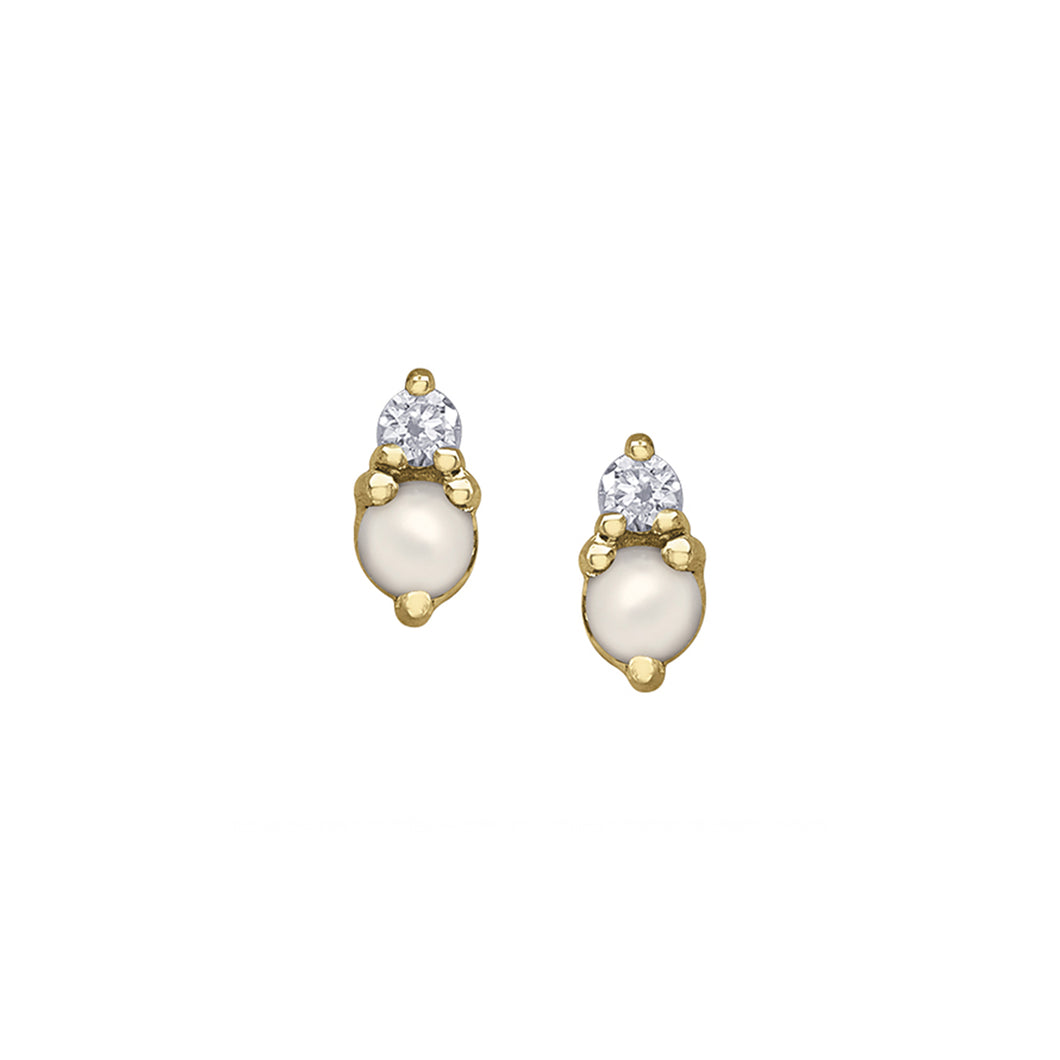 341395 10KT Yellow Gold Pearl & Diamond Earrings