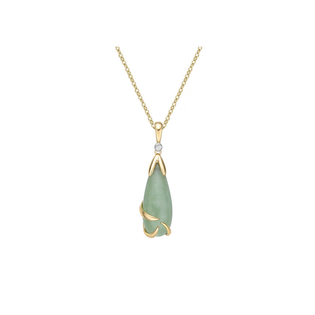 170181 10K Yellow Gold Jade & Diamond Pendant