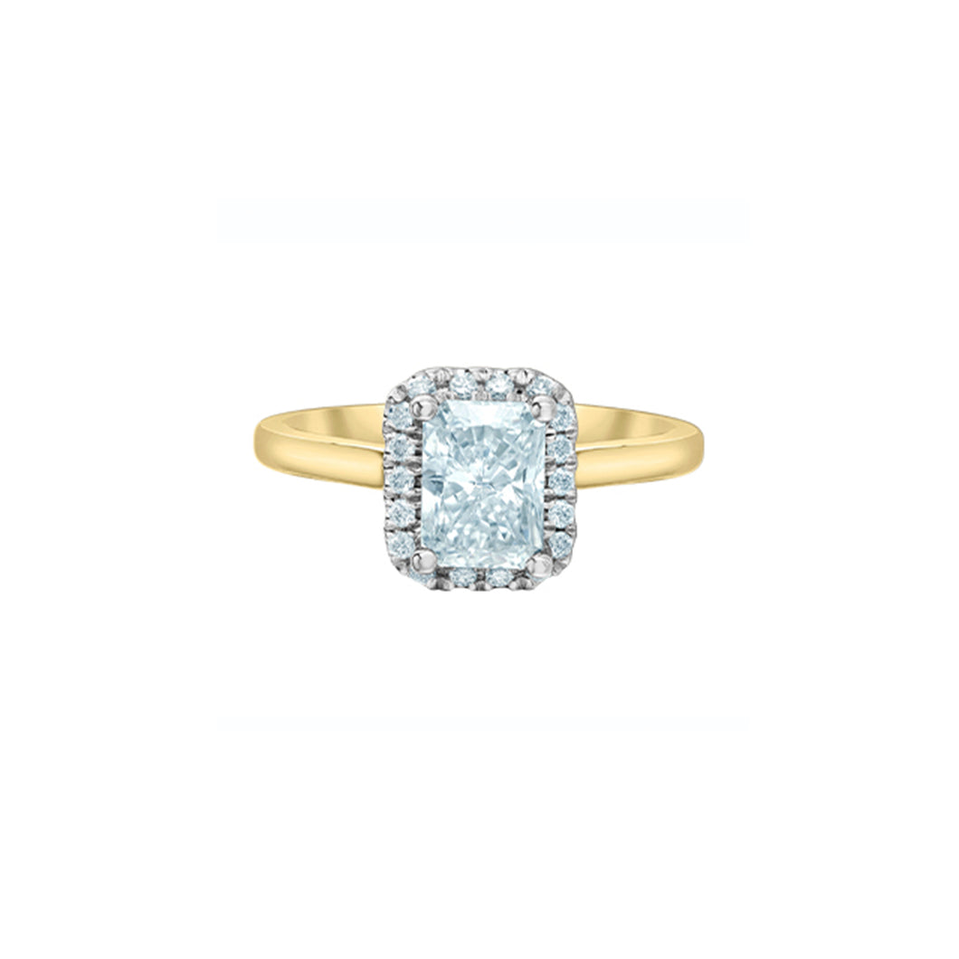 31253YW 14KT White Gold 1.75CT TW LAB CREATED RADIANT CUT DIAMOND Ring with Halo
