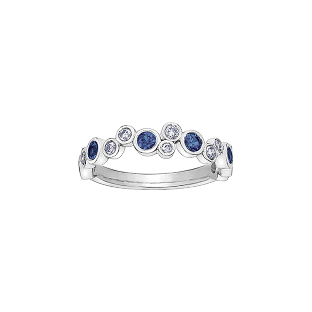 060221 10KT White Gold Bezel Set Sapphire & Diamond Ring