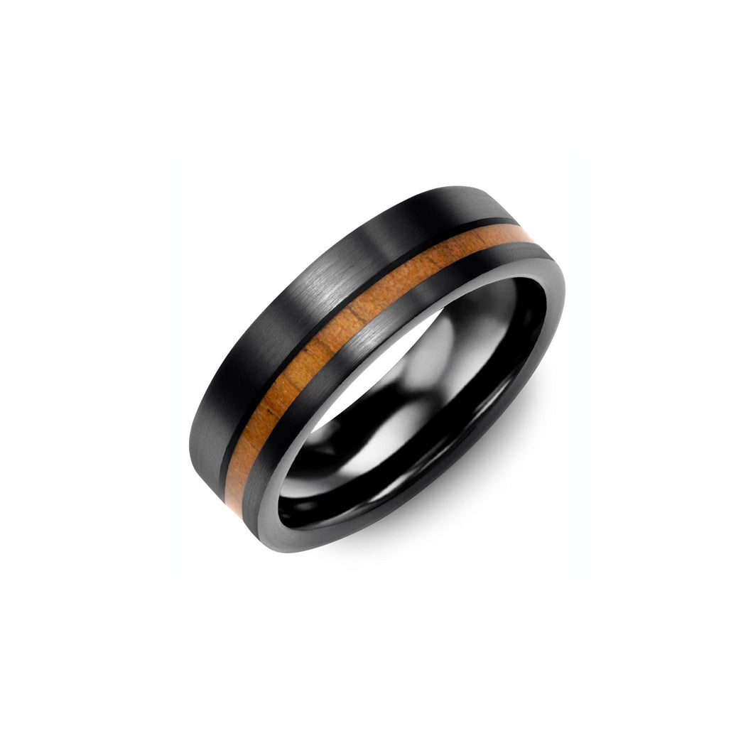 130766 Black Ceramic with Koa Wood Inlay Wedding Band Size 8.5