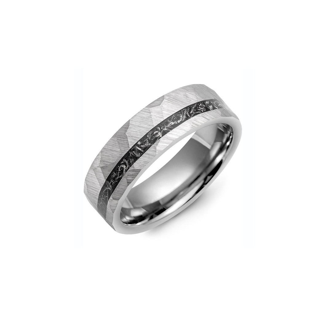 130768 MADANI Hammered Tungsten Black Imitation Meteorite Design Wedding Band Size 9