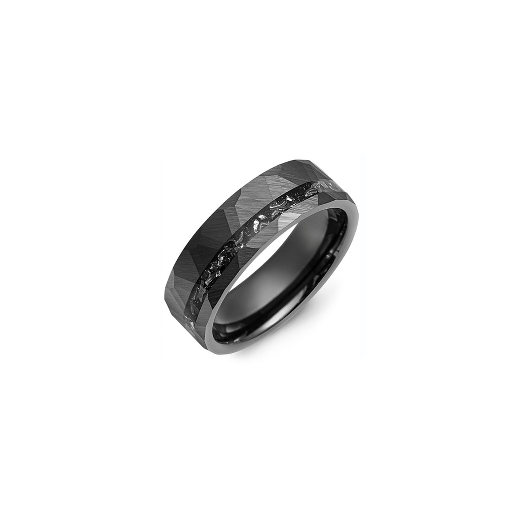 130731 MADANI Hammered Black Ceramic Black Imitation Meteorite Design Wedding Band Size 8