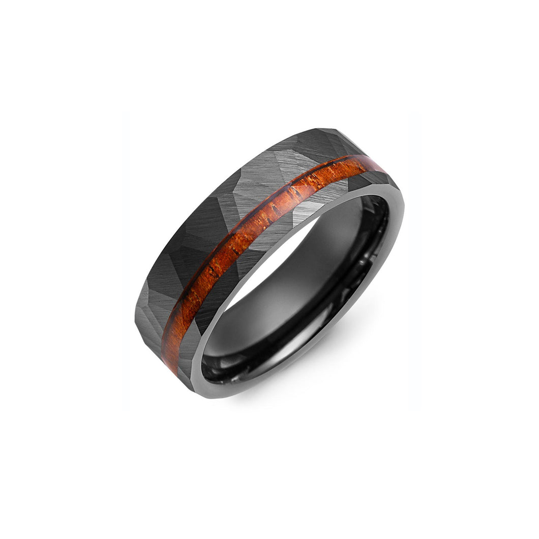 130723 Black Ceramic with Koa Wood Inlay Wedding Band Size 10