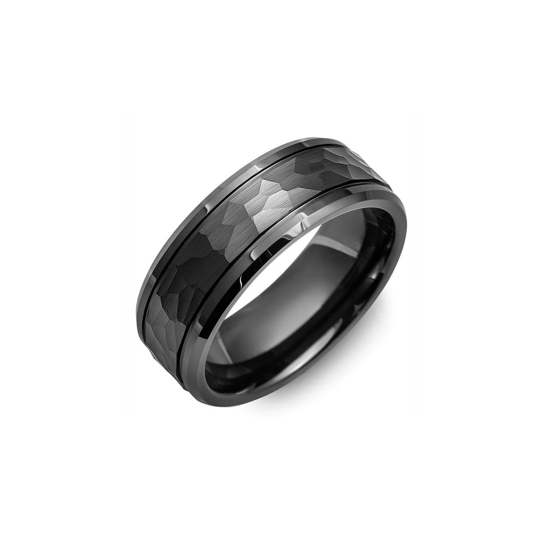 130771 MADANI Hammered Black Ceramic Wedding Band Size 13.5