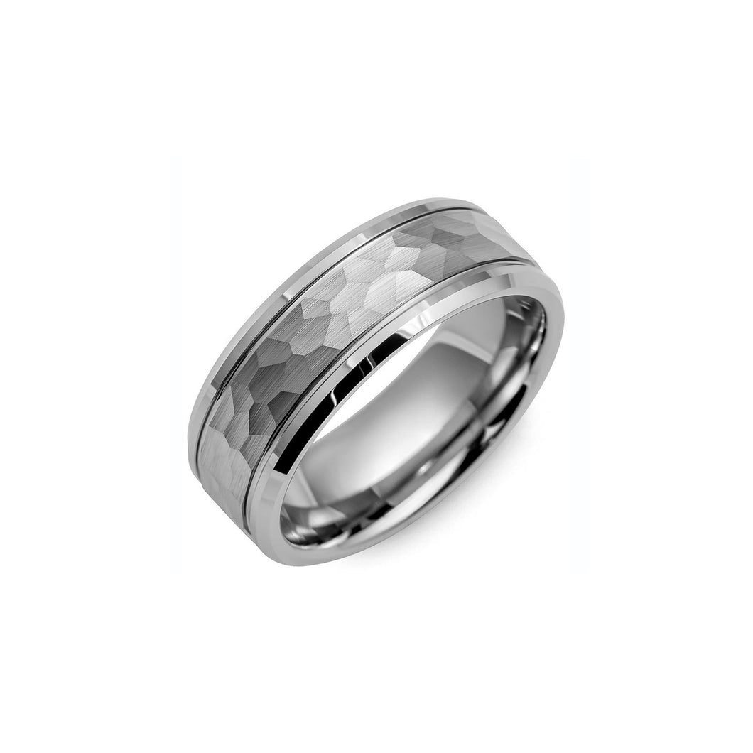 130671 MADANI Hammered Beveled Edge Tungsten Wedding Band Size 12
