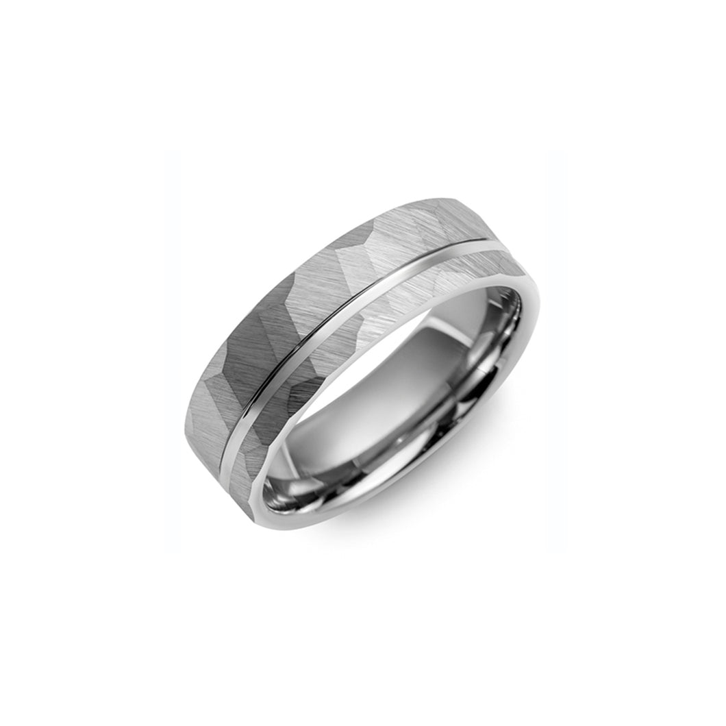 130670 Off Center Hammer Tungsten Wedding Band Size 11