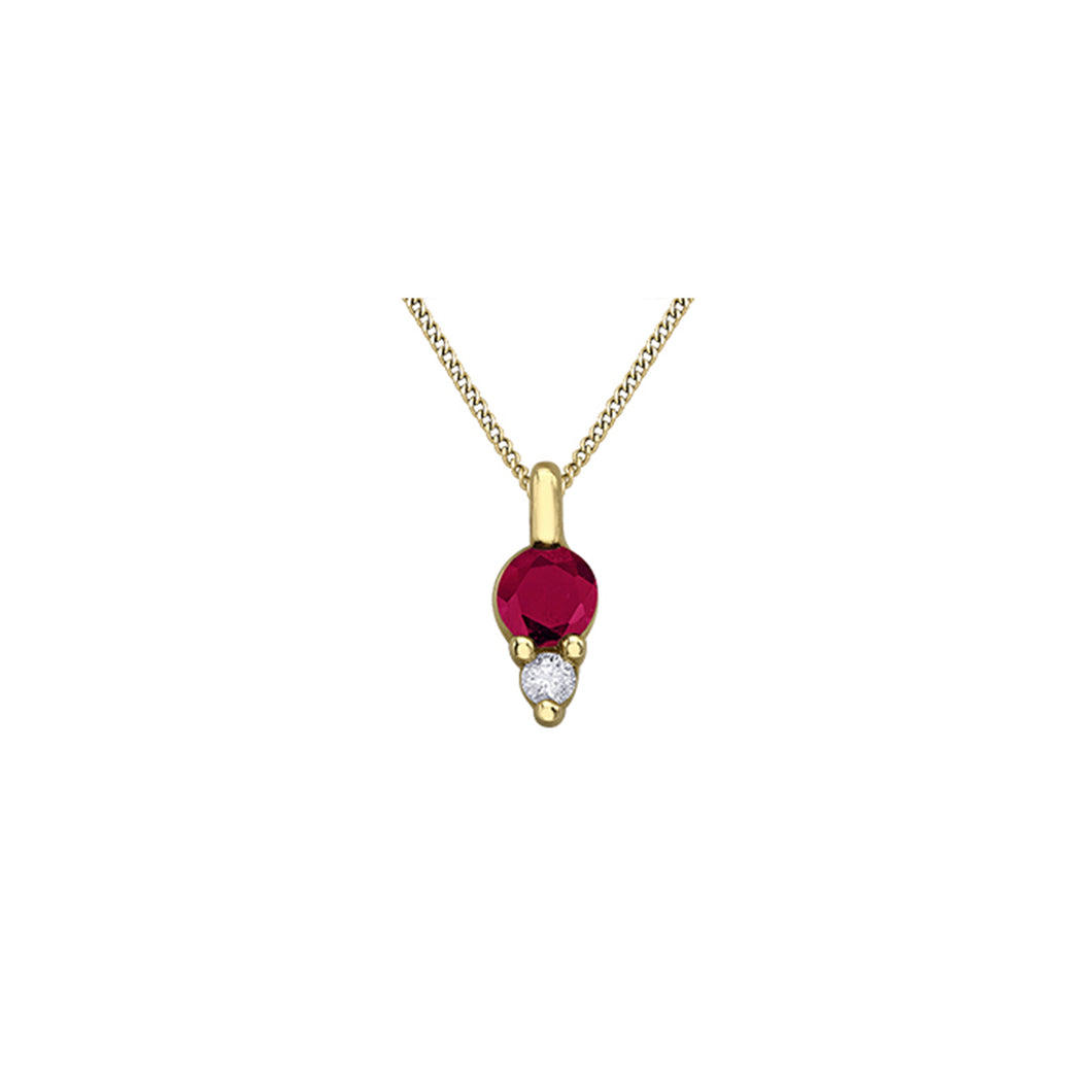 170201 10KT Yellow Gold Ruby & Diamond Birthstone Pendant