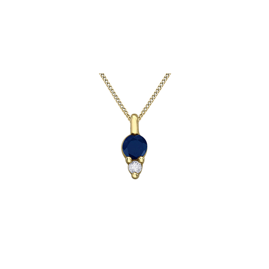 170202 OUT OF STOCK, PLEASE ALLOW 3-4 WEEKS FOR DELIVERY 10KT Yellow Gold Sapphire & Diamond Birthstone Pendant