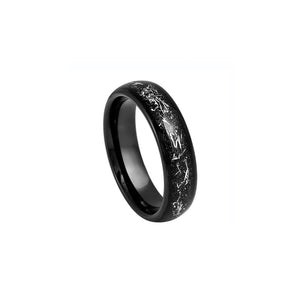 120344 JOSEF ELIAS 6MM Black Ion Plated Tungsten with Simulated Meteorite Inlay Size 7