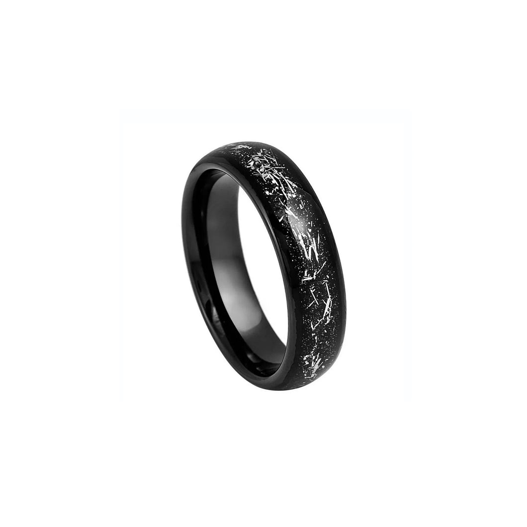 120344 JOSEF ELIAS 6MM Black Ion Plated Tungsten with Simulated Meteorite Inlay Size 7