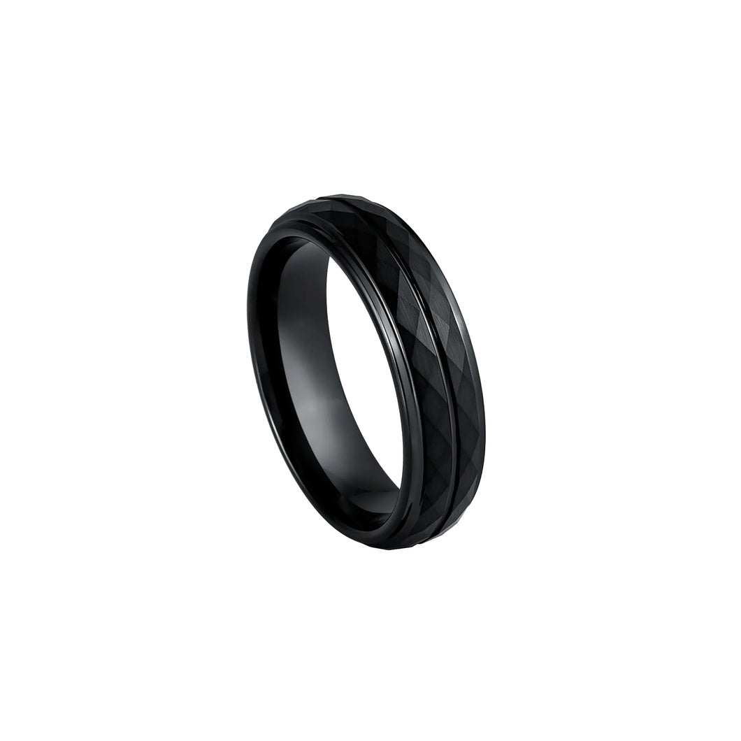 130738 JOSEF ELIAS 6MM Faceted Black Ion Plated Tungsten with Center Groove