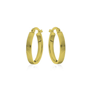 232166 10K Yellow Gold Laser Cut Oval Hoop Earrings