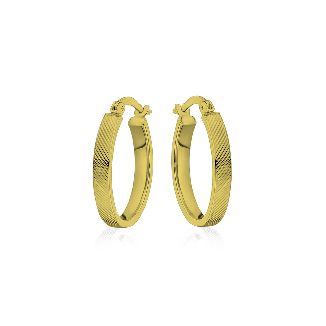 232166 10K Yellow Gold Laser Cut Oval Hoop Earrings