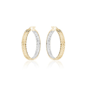 231656 10K Yellow & White Gold Diamond Cut Inside/Out Hoop Earrings