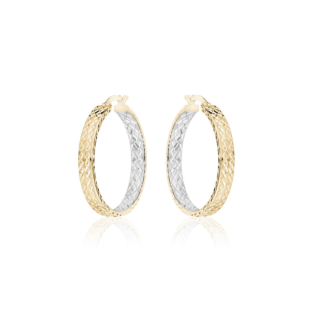 231656 10K Yellow & White Gold Diamond Cut Inside/Out Hoop Earrings