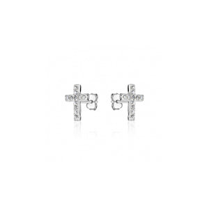 232152 10K White Gold CZ Cross Stud Earrings