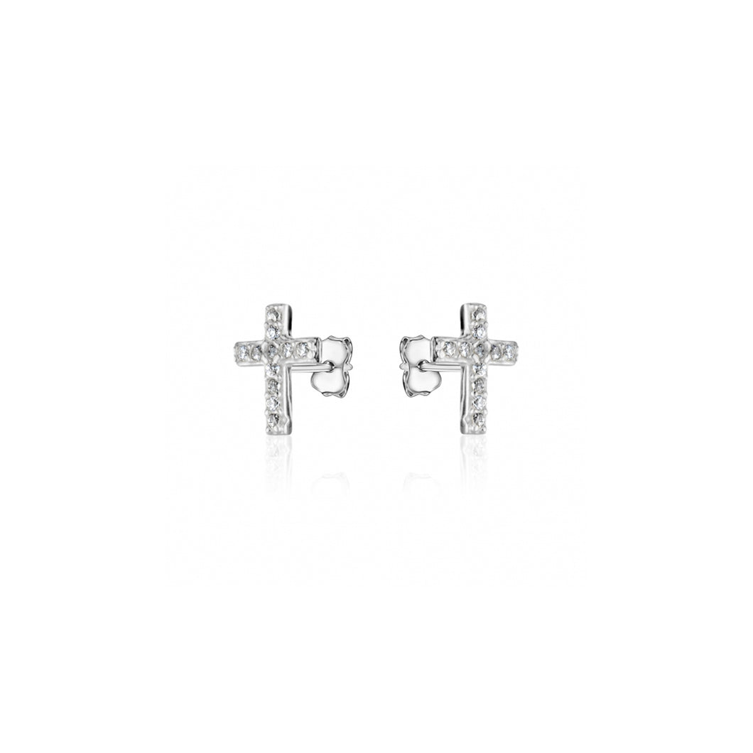 232152 10K White Gold CZ Cross Stud Earrings