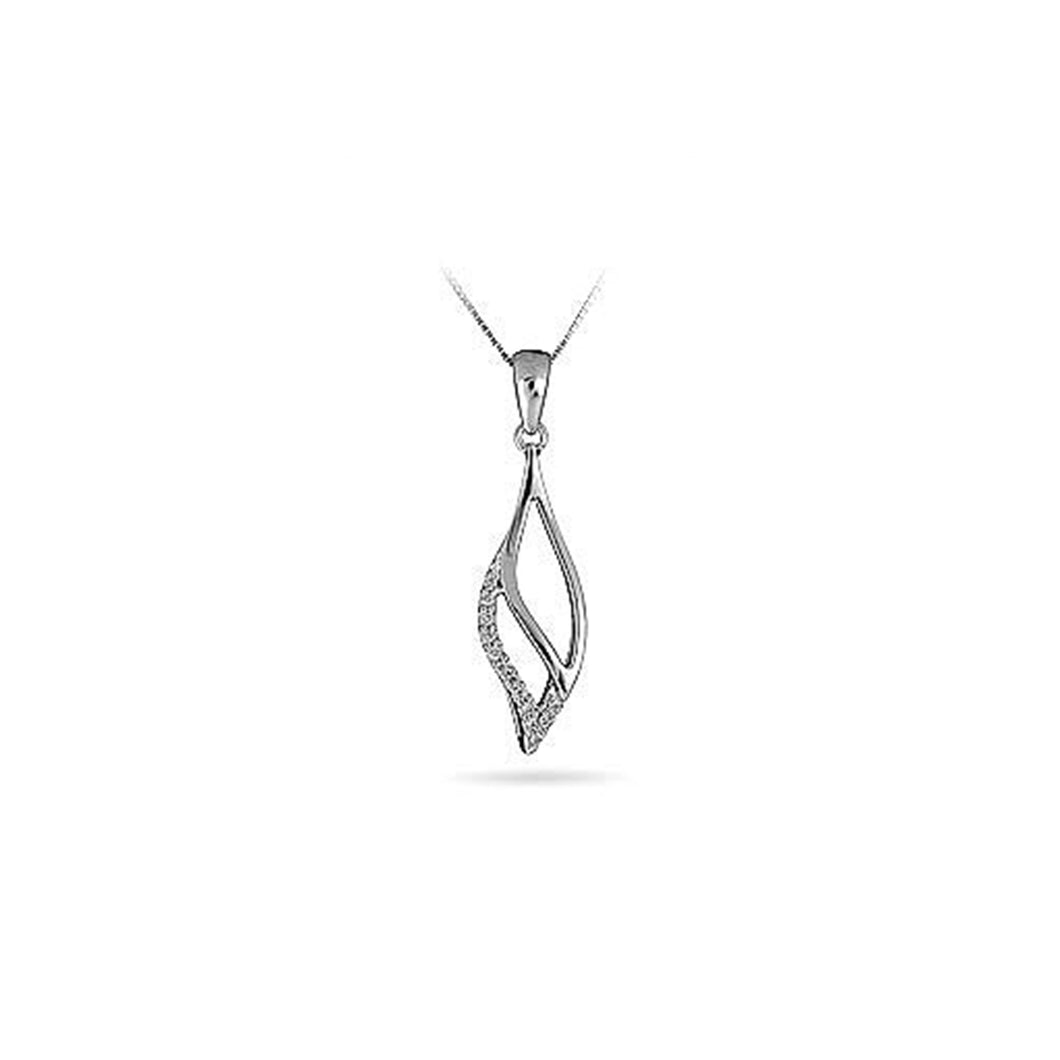 304758 Sterling Silver & 0.05CT TW Diamond Leaf Pendant