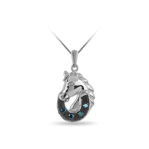 304684 Sterling Silver & 0.10CT TW Blue Diamond Horseshoe/Head Pendant