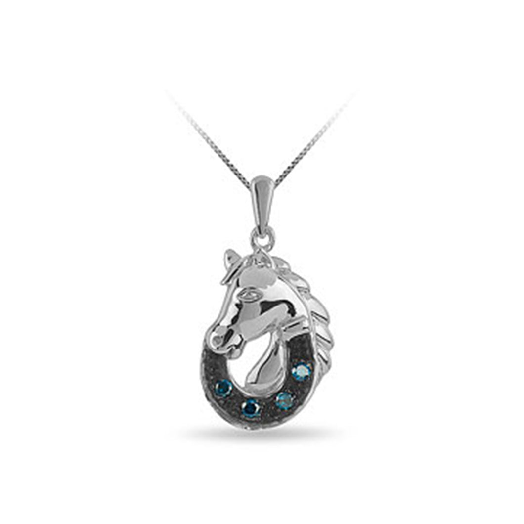 304684 Sterling Silver & 0.10CT TW Blue Diamond Horseshoe/Head Pendant