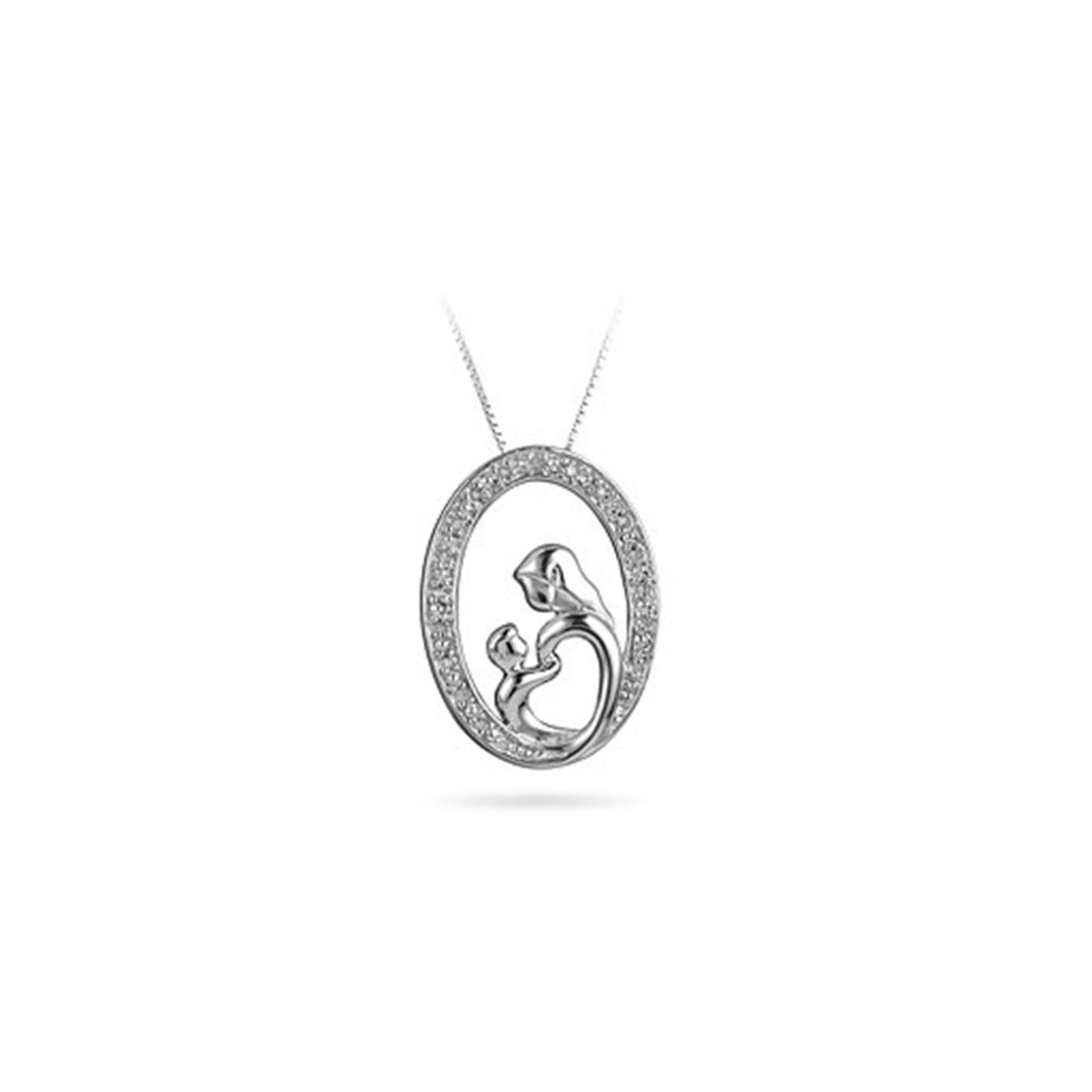 302697 Sterling Silver & 0.05CT TW Diamond Oval Mother & Child Pendant