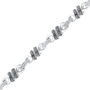310183 Sterling Silver & 0.14CT TW Black & White Diamond 7" Infinity Bracelet