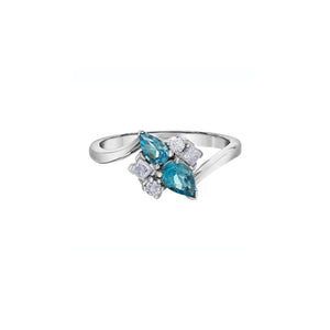 AM595WBT OUT OF STOCK, PLEASE ALLOW 2-3 WEEKS FOR DELIVERY 10K White Gold Blue Topaz with 0.26CT TW Canadian Diamond Birthstone Ring