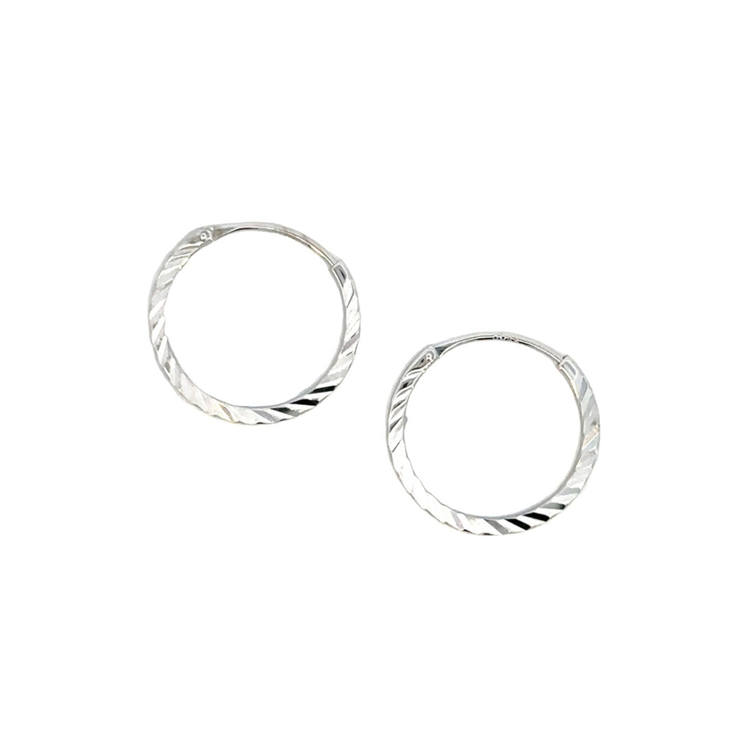291593 Sterling Silver Diamond Cut 12mm Narrow Hoop Earrings