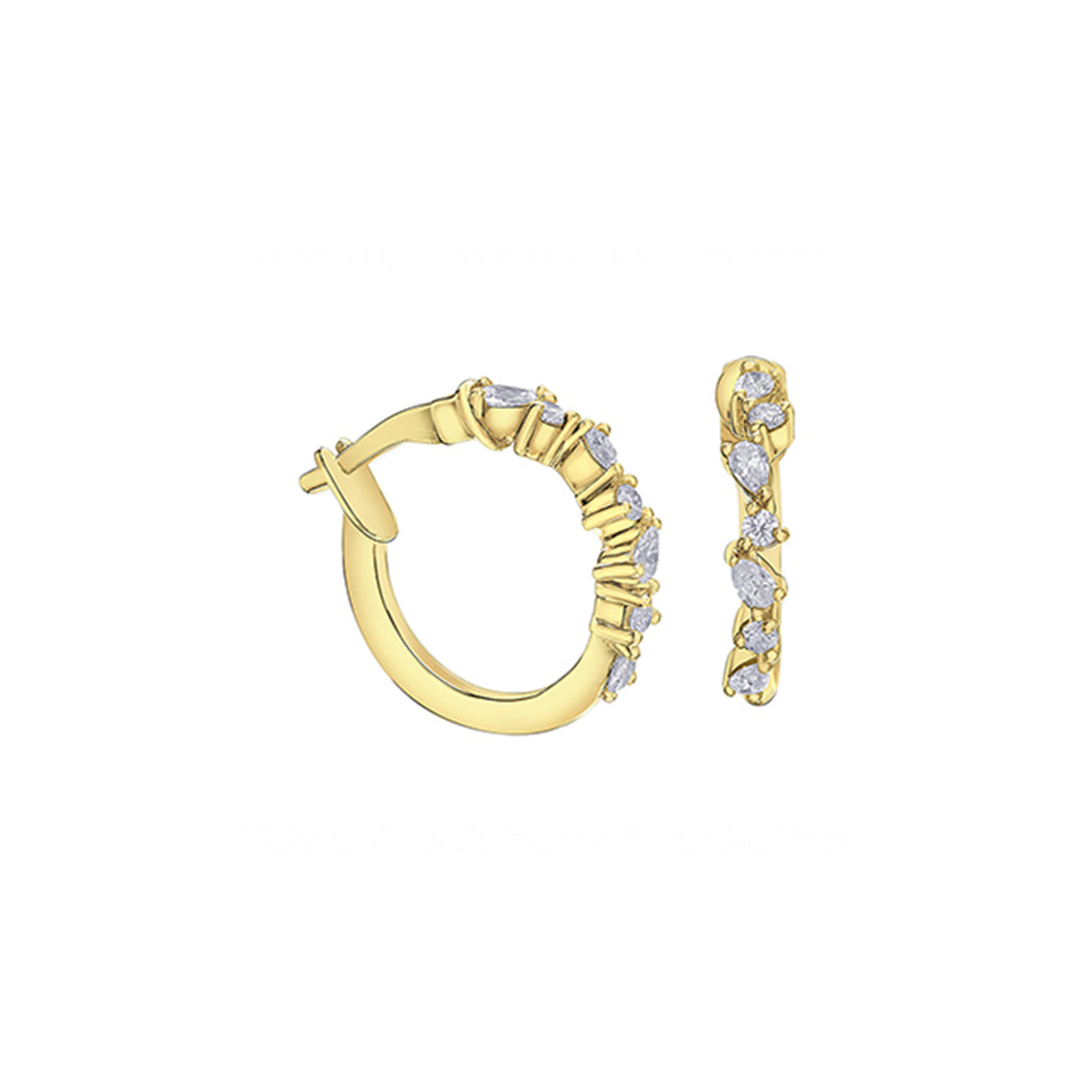 151282 14KT Yellow Gold 0.30CT TW Pear & Round Diamond Hoop Earrings