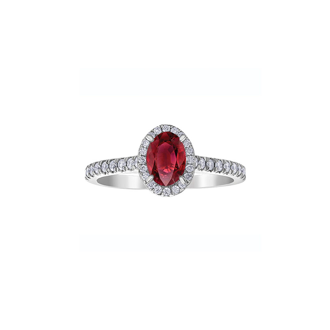 060103 10KT White Gold Oval Ruby & .26CT TW Diamond Halo Ring