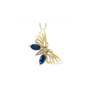 170233 10KT Yellow Gold Sapphire & Diamond Butterfly Pendant