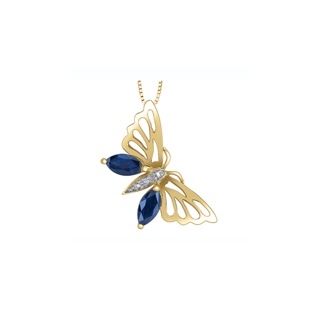 170233 10KT Yellow Gold Sapphire & Diamond Butterfly Pendant