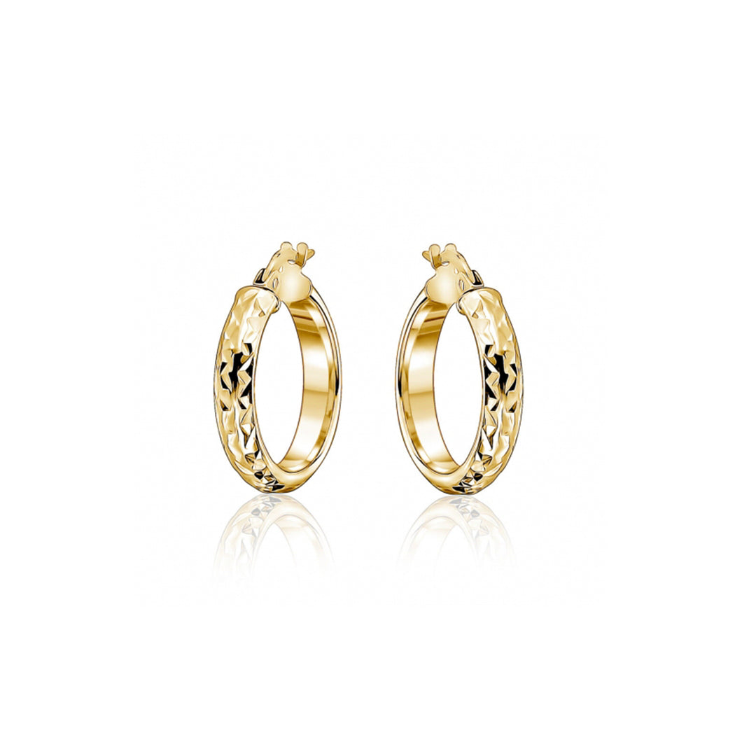 232125 10K Yellow Gold Diamond Cut Hoop Earrings