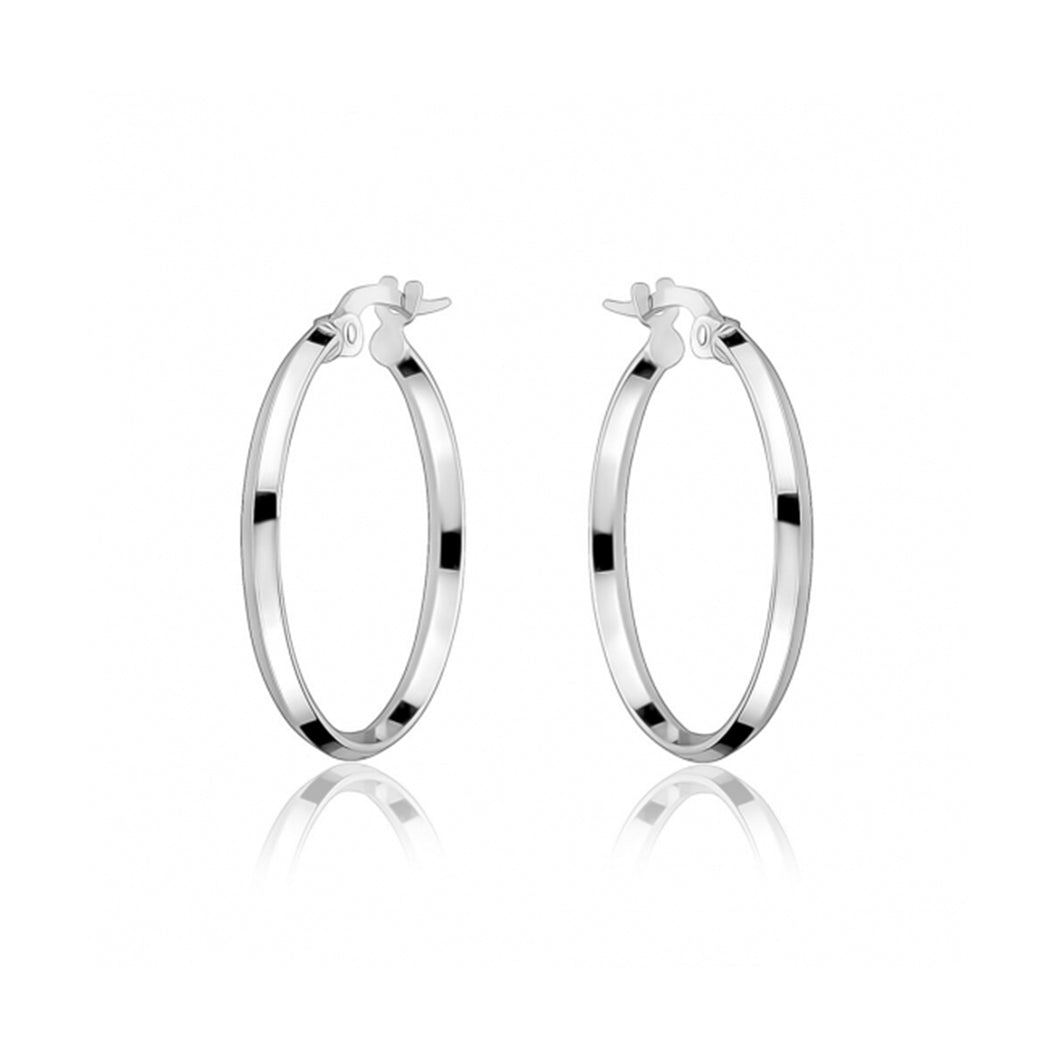 232062 10K White Gold Knife Edge Hoop Earrings