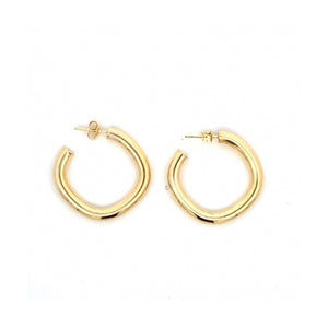 232217 10K Yellow Gold Soft Square Hollow Hoop Stud Earrings