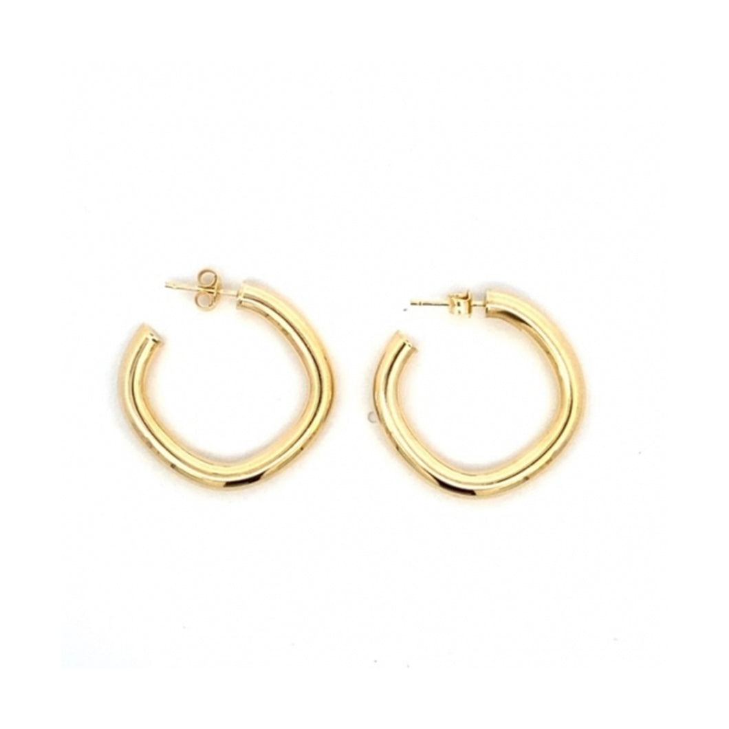 232217 10K Yellow Gold Soft Square Hollow Hoop Stud Earrings