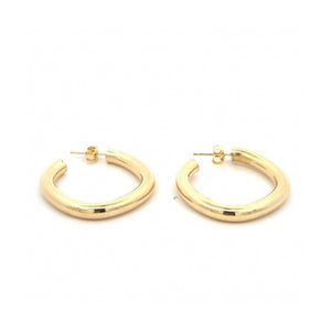 232217 10K Yellow Gold Soft Square Hollow Hoop Stud Earrings