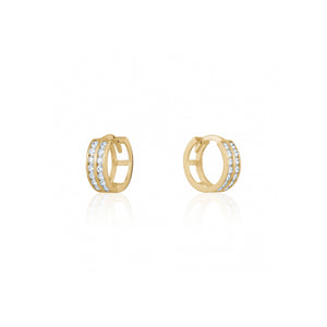232147 10K Yellow Gold Double Row CZ Huggie Earrings